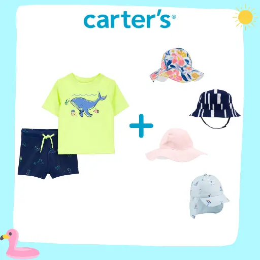 Carter's Boys Short Sleeve Swimsuit and Accessories Saving Combo