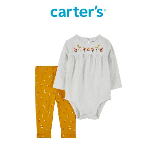 Carter's Baby Girl Gray Bodysuit Set with Yellow Floral Pants 0-24M