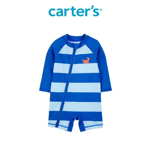 Carter's Baby Boy's Blue Striped Zipper One-Piece Swimsuit 0-24M